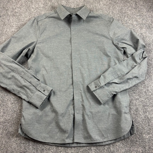 LULULEMON Mens Long Sleeve Grey Button/Snaps Up Dress Shirt size: Large - Picture 1 of 7